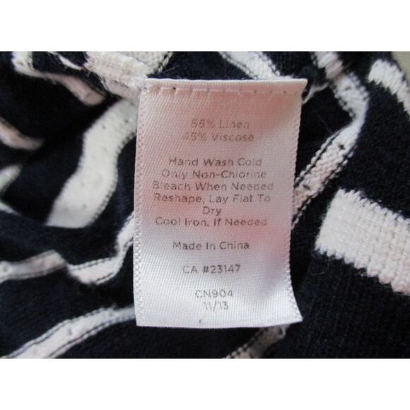 Talbots Linen Blend Sweater Womens Medium Striped Navy Blue White Nautical Light - Picture 13 of 14